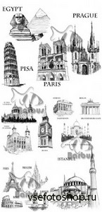 Famous buildings sketch /     - Vector stock