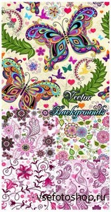 Фоны с чудесными бабочками, фоны с цветами и цветочными орнаментами - векто ...