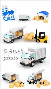 Грузоперевозки, грузовой транспорт, грузовик, погрузка - растровый клипарт
