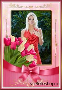 Многослойная фотошоп рамка с тюльпанами и бантом