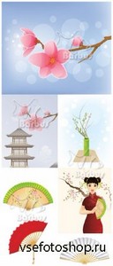 Tenderness of Japan / Нежность Японии - Цветы сакуры, веера, пагода