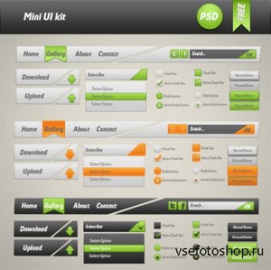 PSD Web Design - Mini Web ui Kit - Grey, Black, Orange, Green