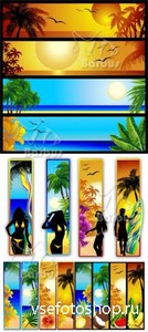 Tropical seascape and sunset banners /       ...