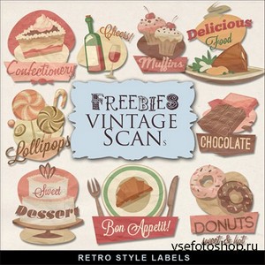 Scrap-kit - Retro Style Labels - Sweets and Desserts PNG Images