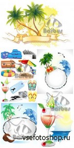Summer banners and beach elements /     