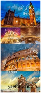 Notre Dame Cathedral, Colosseum, Big Ben Tower, The Tower Bridge, Eiffel To ...