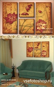 Модульная картина полиптих - Винтажные цветы