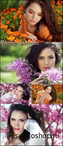     / Beautiful girl and flowers - raster clipart