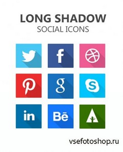 PSD Icons - Social - Long Shadow