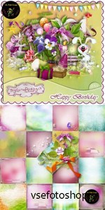 Scrap Kit - Happy Birthday PNG and JPG Files