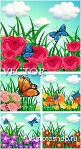     / Flowers and butterflies - vector clipart
