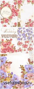     / Beautiful wedding background with colorful flowers - vector clipart