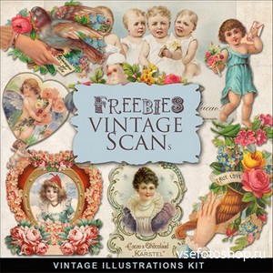 Scrap-kit - Old Vintage Illustrations With Childrens And Flowers