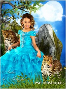 Детский шаблон для фотошопа - Девочка с леопардами 