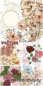      / Backgrounds with flowers and butterflies - Vec ...