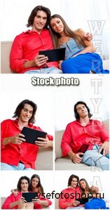    / Couple with tablet - Raster clipart