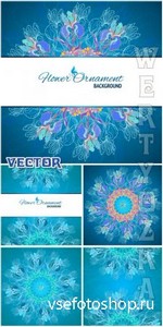Бирюзовые векторные фоны с цветочным орнаментом / Turquoise vector backgrou ...