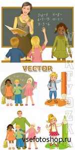 Школьники и учительница / Pupils and teacher - vector