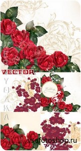        / Wedding backgrounds with roses and golden ornaments - vector
