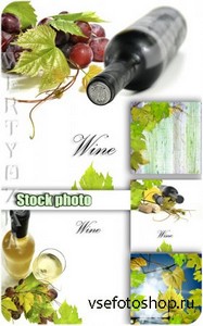 , ,   / Wine, grapes, grape leaves - Raster clipart
