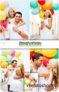Пара с воздушными шариками / Couple with balloons - Raster clipart