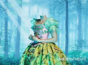 Шаблон для photoshop - Белоснежка в платье в сказочном лесу