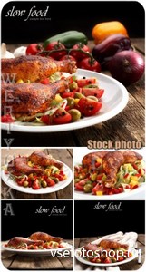 Курица с овощами / Chicken with vegetables - Raster clipart