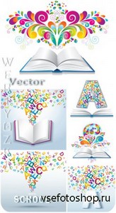 Школьный клипарт, книжки, буквы / School Clipart, books, letters - vector