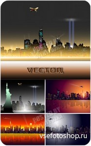     / Bright lights of the city at night - vector