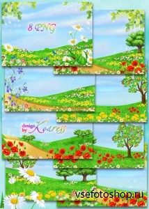 Рисованные летние фоны для фотошопа с яркими полевыми цветами