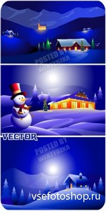      / Snowman and a wonderful winter night - ve ...
