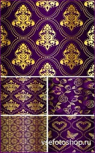 Фиолетовые текстуры с золотым орнаментом