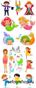 Русалки и игрушки в Векторе на белом фоне / Mermaids and toys in Vector