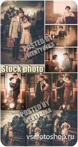       / Loving couple on the platform - retro stock photos