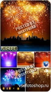    / Fireworks over the city - stock vector