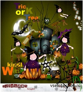 Scrap set - Halloween Pumpkins and Witches PNG and JPG FIles