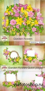 Scrap Set - Garden Flowers PNG and JPG Files