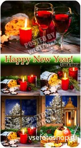 Новогодние фоны с бокалами вина и свечами / Christmas background - stock ph ...