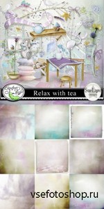Scrap Set - Relax With Tea PNG and JPG Files