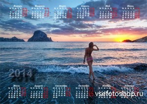 Календарь - Девушка на пляже на закате