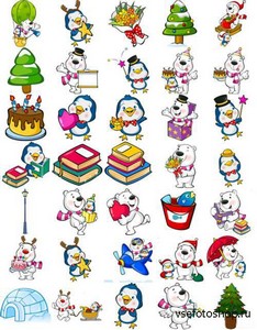 White Teddy Bear and Penguin PNG Files