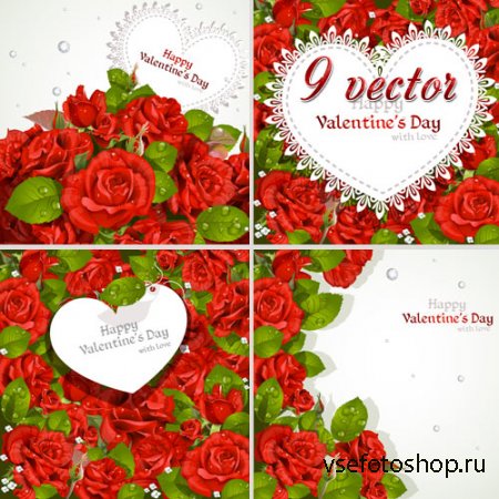 Векторный клипарт - Красные розы с открытками