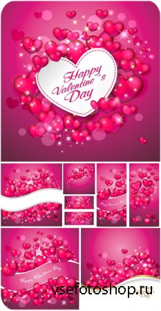 С днем святого Валентина, сердечки, розовые векторные фоны