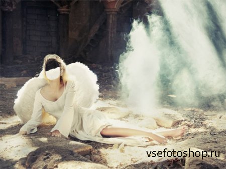 Шаблон psd женский - Ангел с крыльями упала с небес