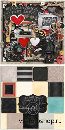 Scrap - On Chalkboard First Love PNG and JPG Files