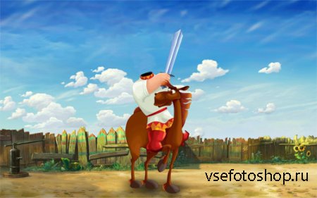 Шаблон для детей - Богатырь с мечом на веселом коне