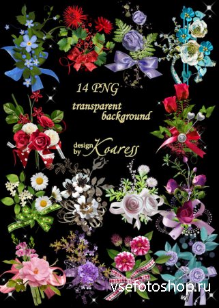 Набор цветочных кластеров для дизайна в фотошоп - Цветы и банты