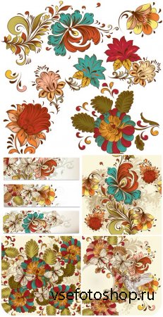 ,     / Flowers and butterflies, backgrounds, vector banners