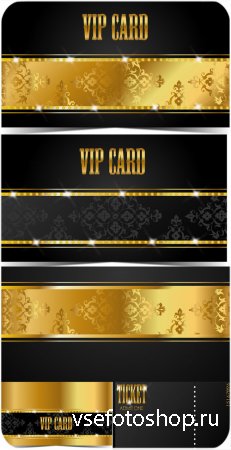 Черные векторные вип карточки с золотым декором / Black vector vip card wit ...