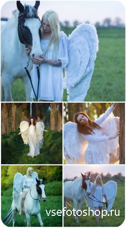   ,    / Girls with wings, girl with horse - Stock Photo
